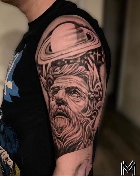 Tattoos - Matt Morrison Greek God and Saturn - 140929